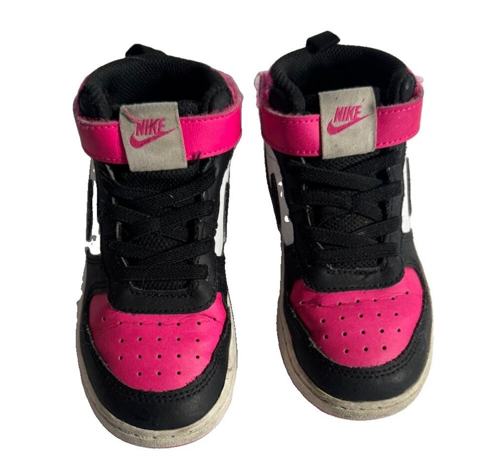 Nike High Top Sneakers Toddler 10C Black White Pink Hook Loop 654399-100